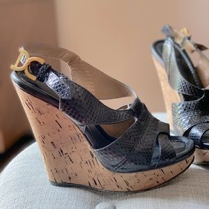 Black Chloé Leather Slingback Wedges